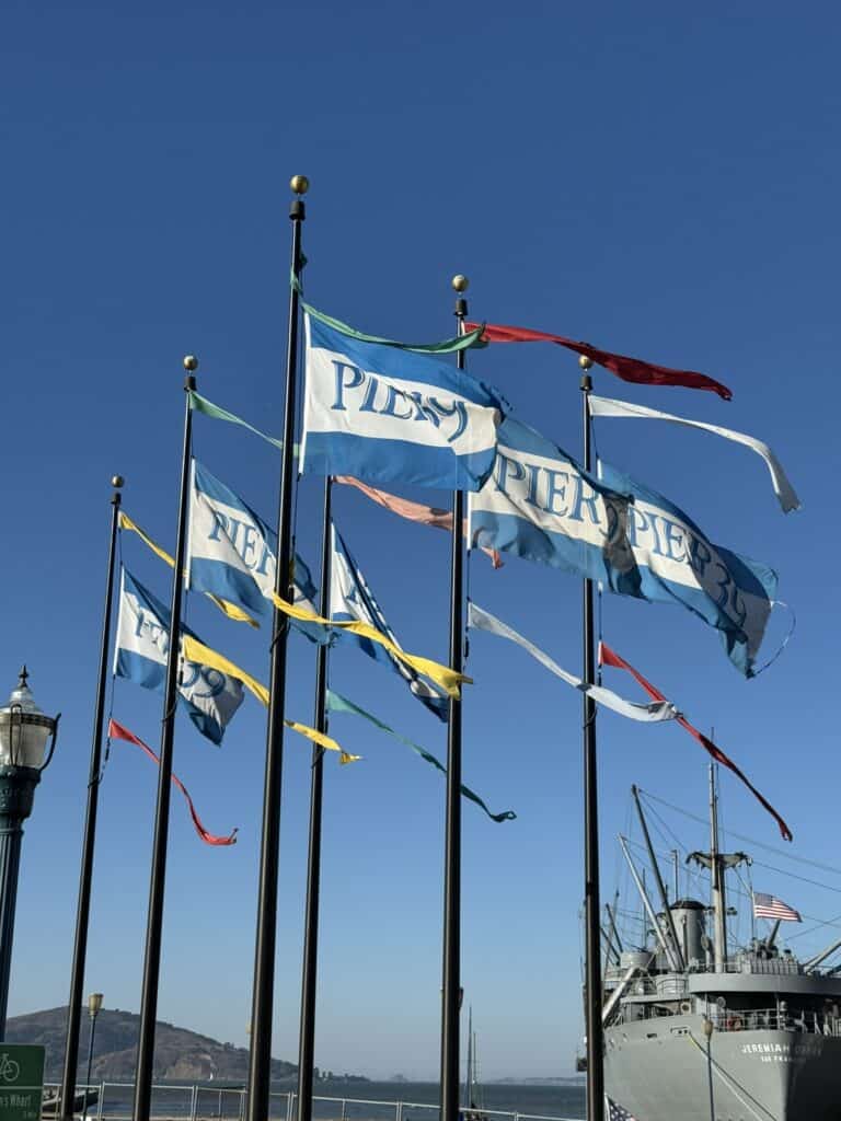 Flags with the Pier 39 logo