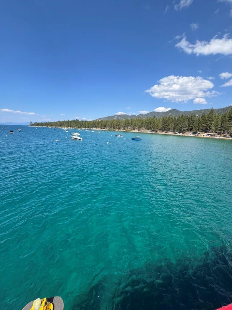Blue waters of Lake Tahoe with mountain scenery