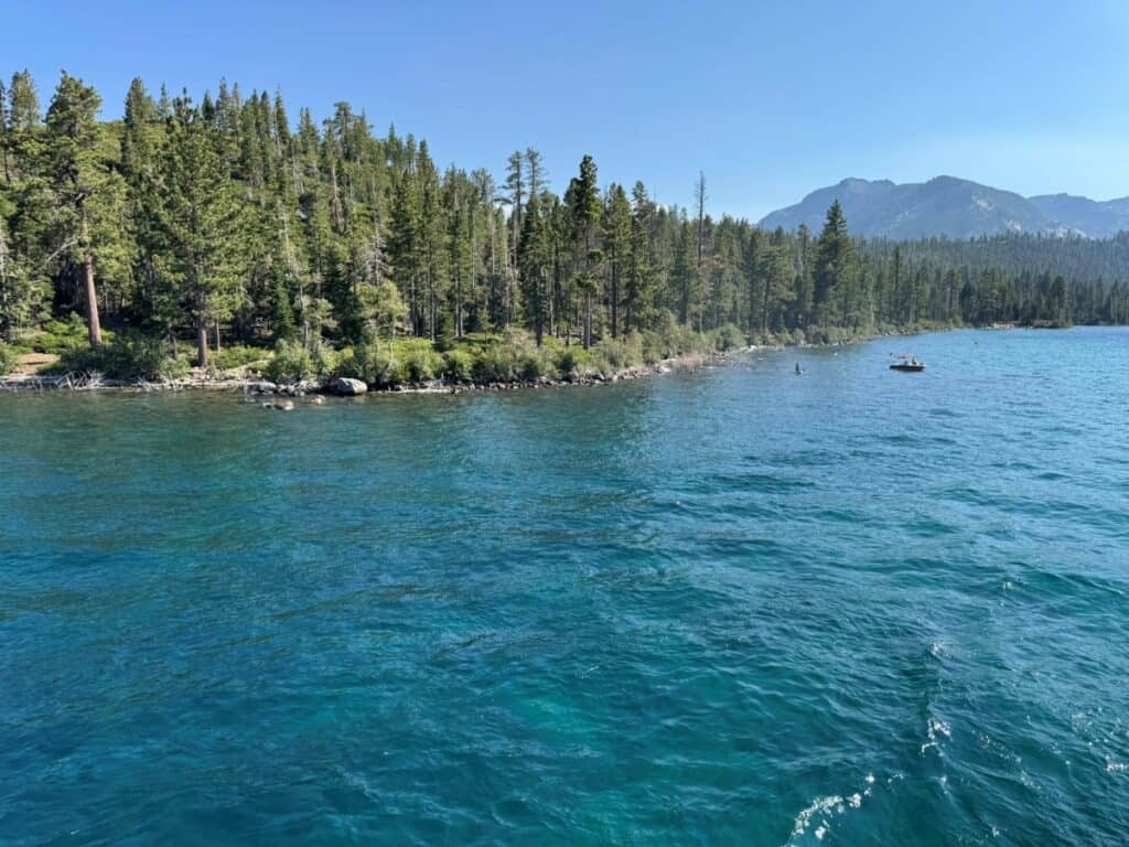 Blue waters of Lake Tahoe with mountain scenery
