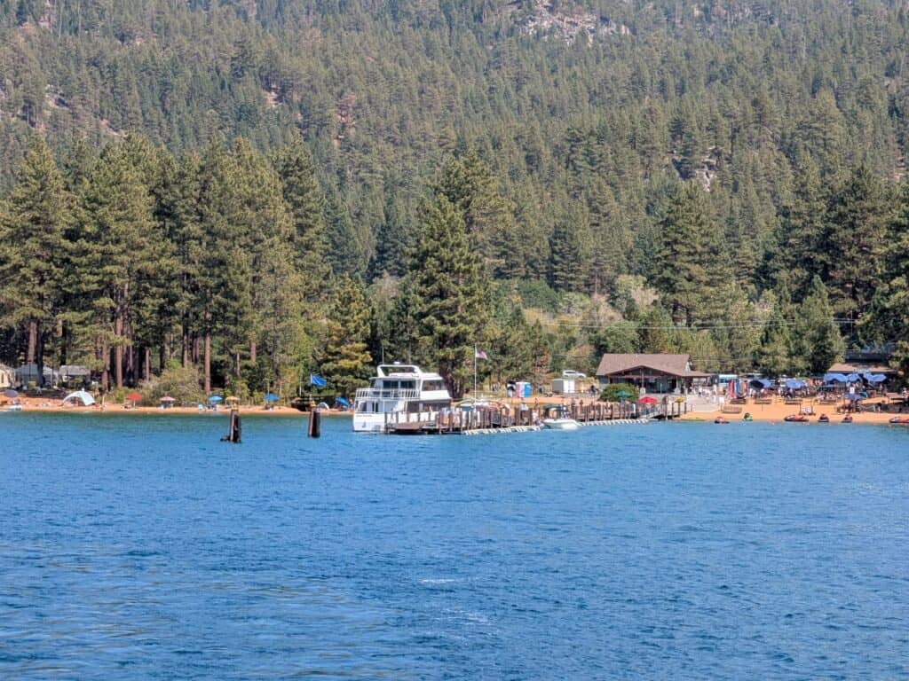 Zephyr Cove Marina seen from the boat