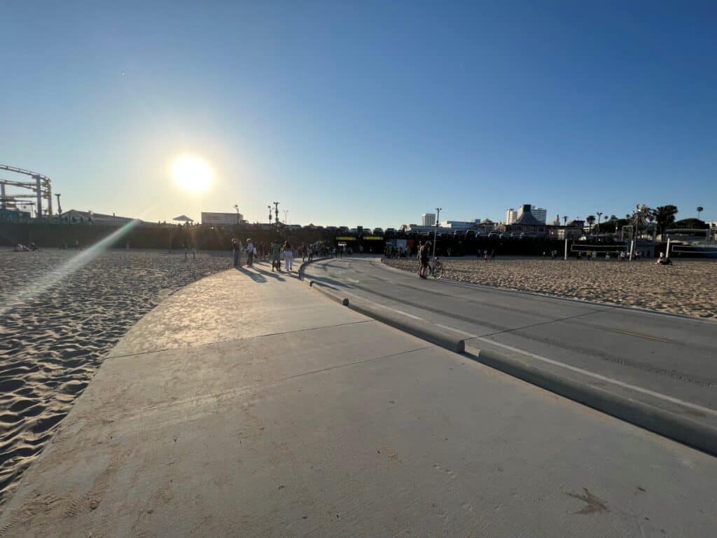 wide paved path on a beach