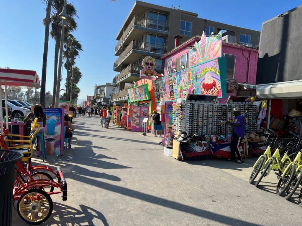 Venice Beach boardwalk lined with shops