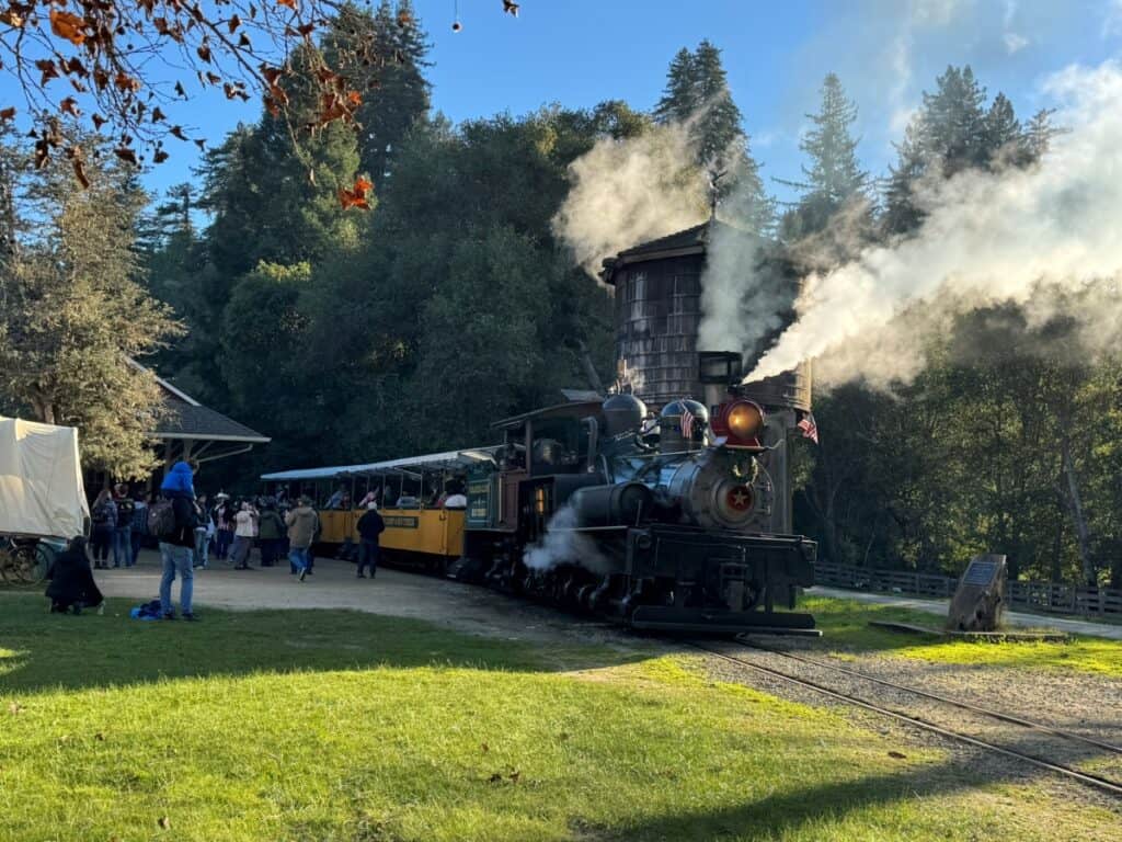 steam train engine blowing off steam