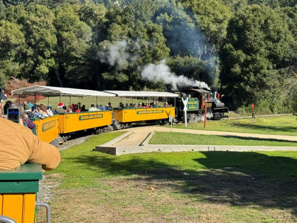 Historic steam train going to the redwoods at Roaring Camp
