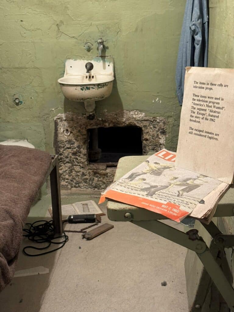 Alcatraz Prison cell with the escape hole