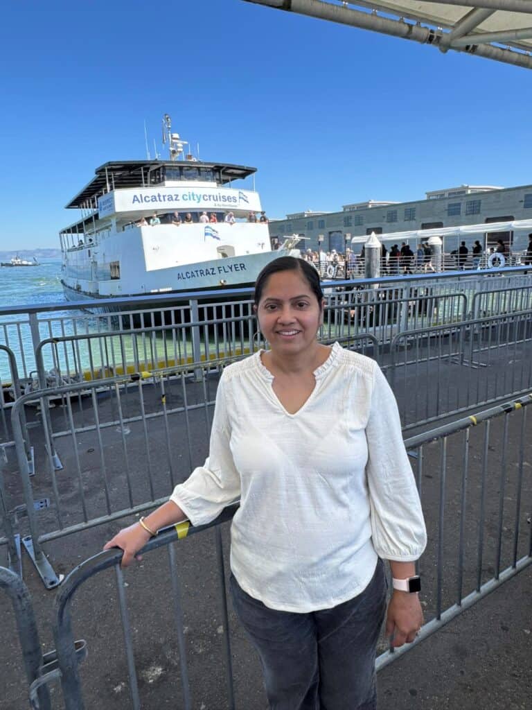 Me with the Alcatraz ferry in the backdrop